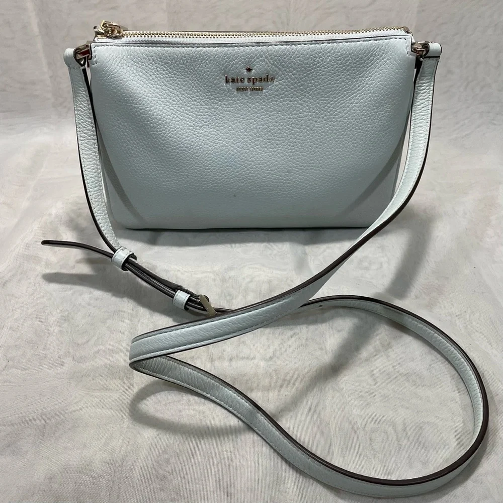 Kate Spade Leila Leather Triple Gusset Light Blue Crossbody Bag, EUC